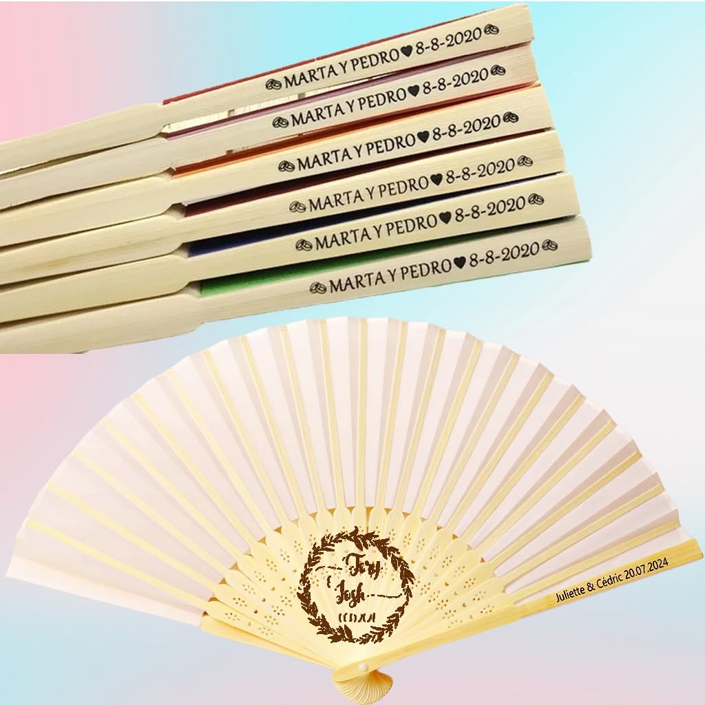 30/50/80/100PCS Abanicos Personalizados Boda De Mano, Impresión Personalizada Grabar Favor De Boda Abanico De Seda, Abanicos Personalizados For Favores De Boda, Abanico De Boda Personalizado ( Size :