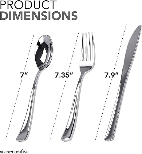 Miniatura 5 de Stock Your Home 125 tenedores de plástico desechables de alta resistencia cubiertos de plástico de lujo que parecen cubiertos reales utensilios