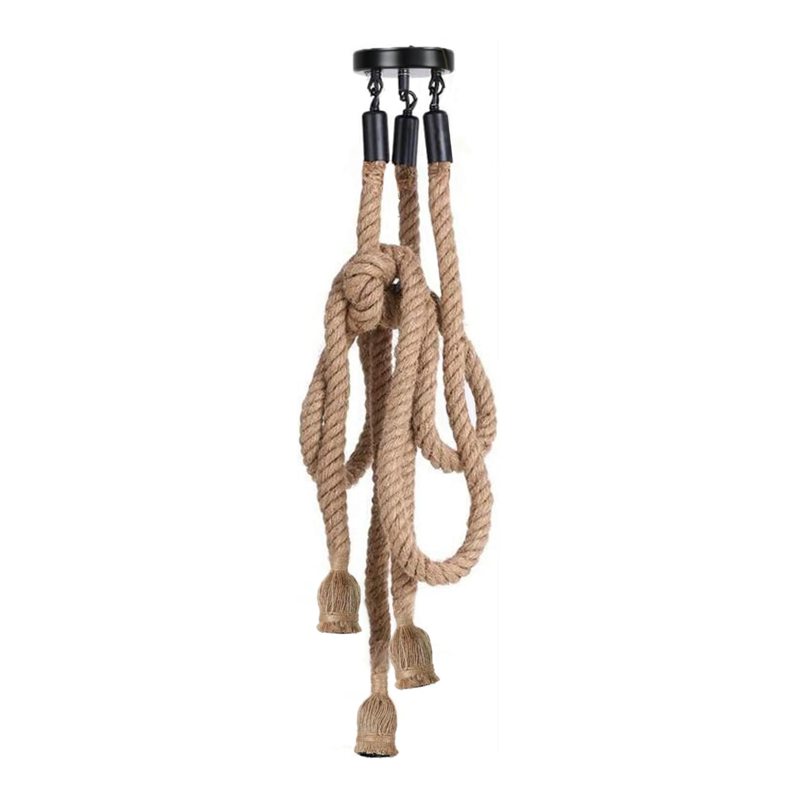 VOMI Hanfseil Pendelleuchte 3-Flammig Industrie Vintage DIY Kronleuchter Hängelampe Seil E27 Fassung Textilkabel Deckenleuchte Pendellampe Hängeleuchten Schlafzimmer Wohnzimmer Küche Esstisch