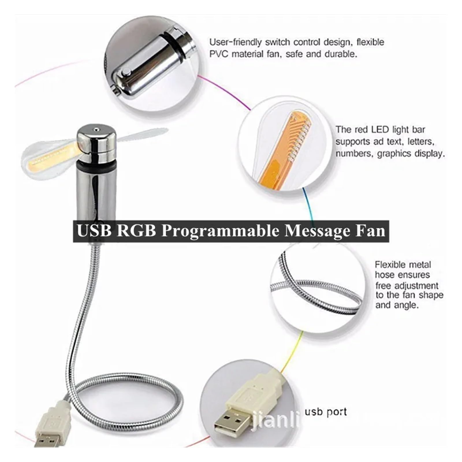 Feng Shui， Przenośny wentylator Mini wentylatory USB Kreatywny prezent ze światłem LED RGB Fajny gadżet Niestandardowe programowanie Wentylator z możliwością regulacji w wielu językach