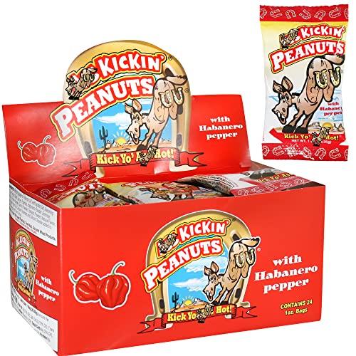 KICKIN’ Habanero Pepper Spicy Hot Peanuts – 1oz 24 Pack – Ultimate Spicy Gourmet Gift Travel Size Peanuts Great on the Go Snack – Try if you dare!