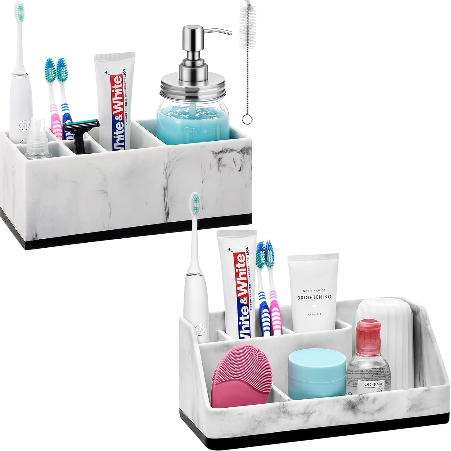 VITVITI Bathroom Organizer Countertop, Toothbrush Holder, Bathroom Accessories Storage for Bathroom/Toothpaste/Vanity Counter, White Resin of Marble Color