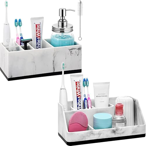 VITVITI Organizador de baño, soporte para cepillo de dientes, accesorios de baño para baño, pasta de dientes, mostrador de tocador, resina blanca de