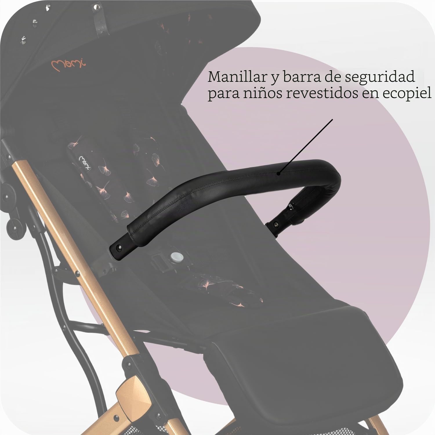 MoMi ESTELLE DAKAR a partir de los 6 meses (hasta 22 kg), silla de paseo plegable con arnés de 5 puntos, cesta de la compra, barra telescópica, se mantiene de pie plegada
