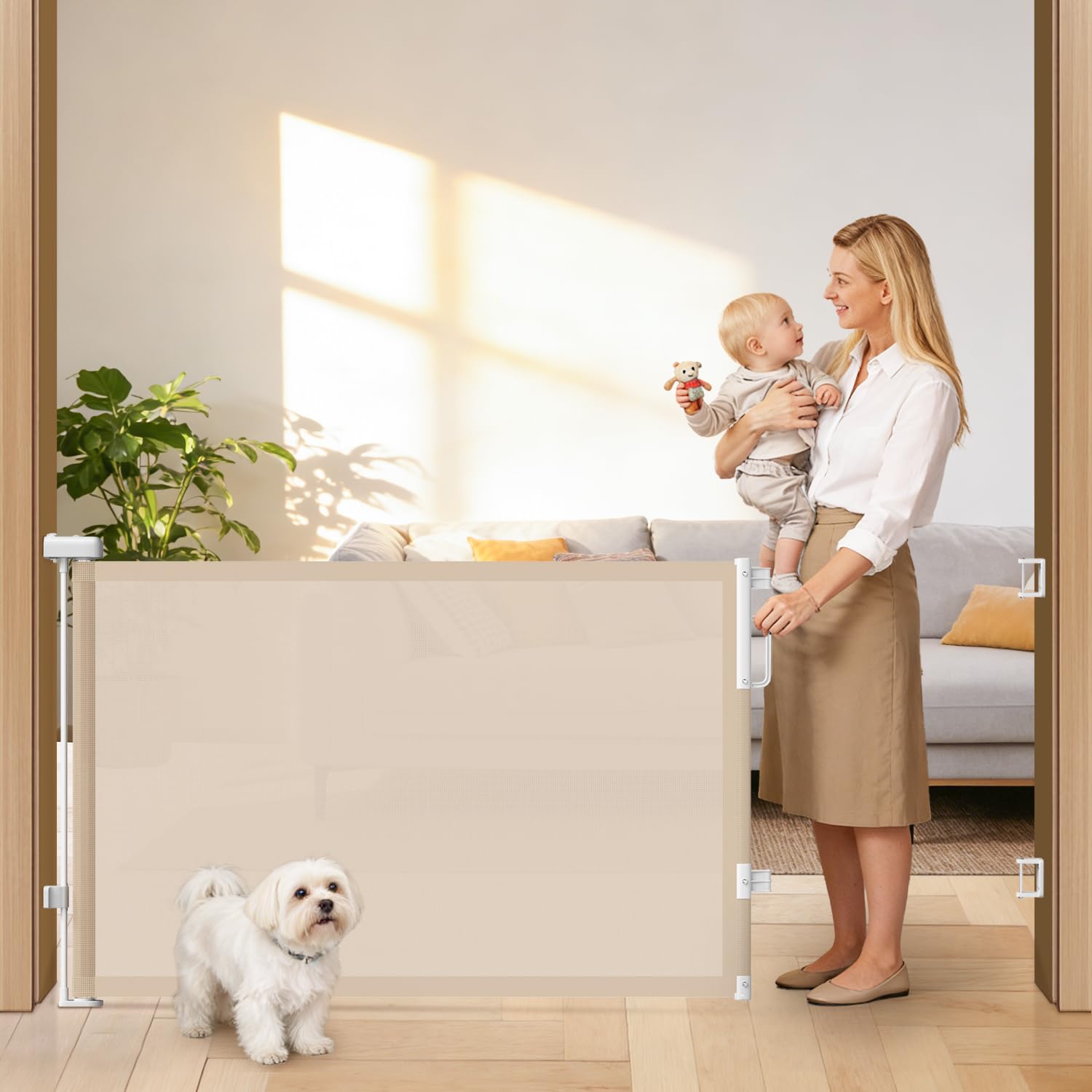 78" Retractable Extra Wide Baby Gates for Doorways, Long Mesh Dog Gate for Large Openings, Indoor Outdoor Pet Gate for Deck Porch Kitchens Hallways,