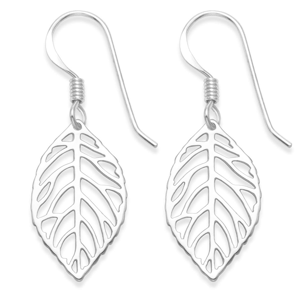 Heather Needham Sterling Silver Leaf Earrings - leaf skeleton Drop earrings - Leaf size 18mm x 10mm: Gift boxed 6058