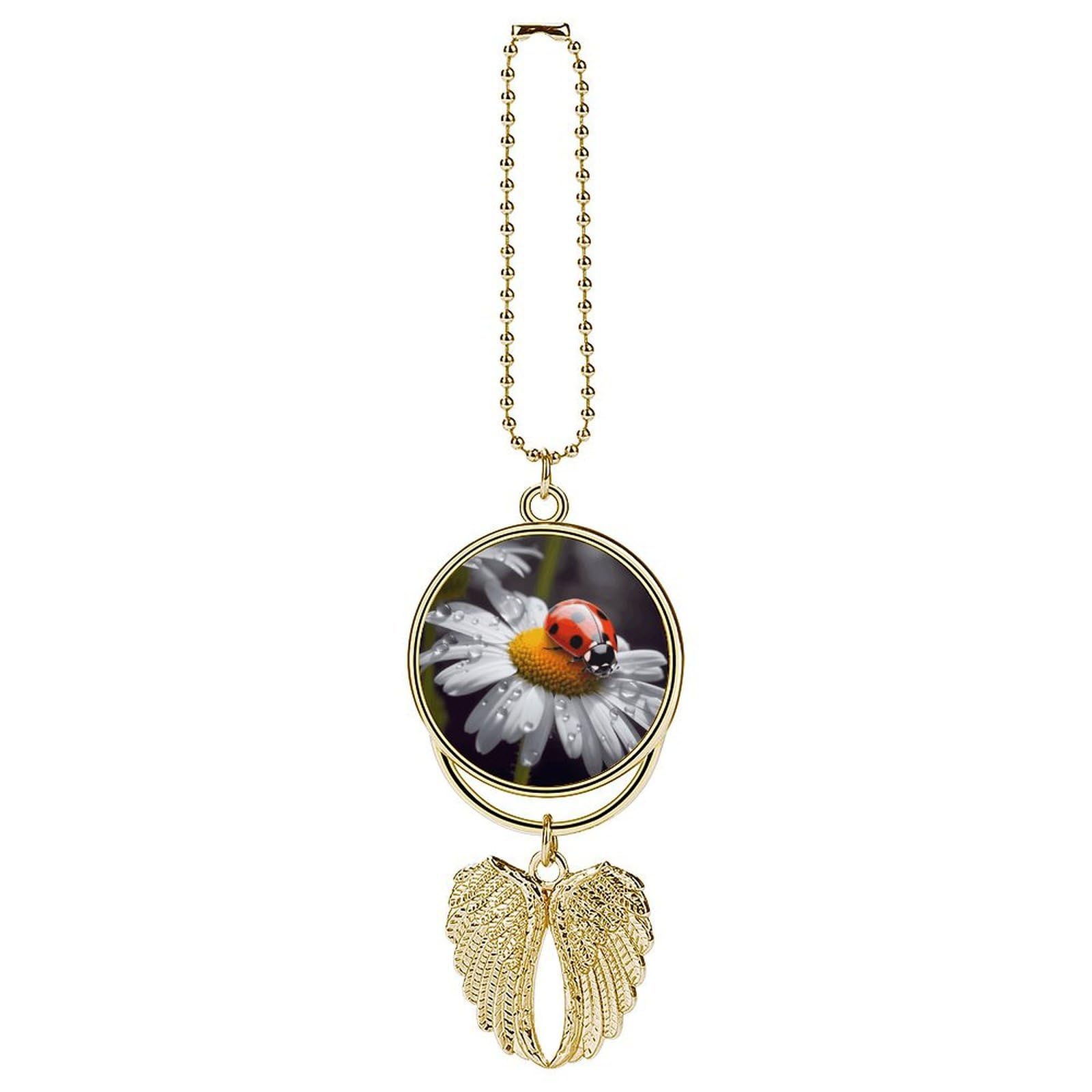 Car Charm Zinc Alloy Rearview Mirror Hanging Ornament Premium Metal Ladybug on Daisy Flower Car Pendant for Auto Interior Decor Accessories,Unique Gift for Adult,Golden-Style