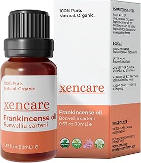 xencare Frankincense USDA Organic Food Grade Essential Oil | 100% Pure Natural Undiluted | Edible & Safe to Ingest & for Skin | Premium Aromatherapy for Diffuser Bath & Topical Use (0.33 fl oz, 10ml)