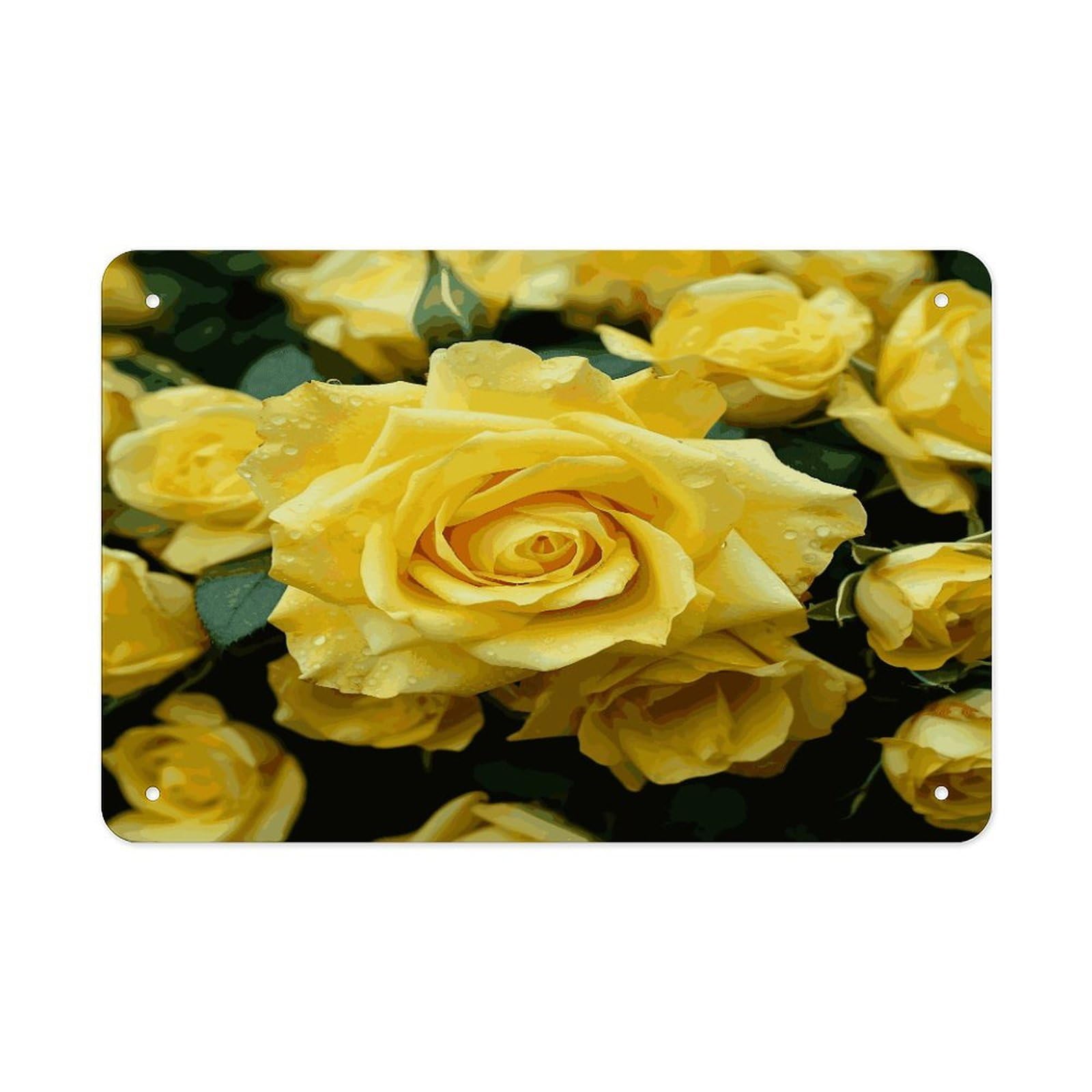 Fekiloot Style Graceful Yellow Rose Flower Metal Signs Wall Art Tin Sign