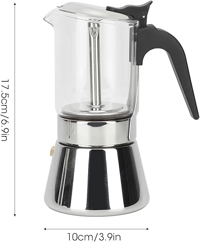 Miniatura 7 de Jiawu Moka - Cafetera clásica para estufa, cafetera Greca de acero inoxidable estilo italiano y cubano, cafetera espresso superior de cristal de