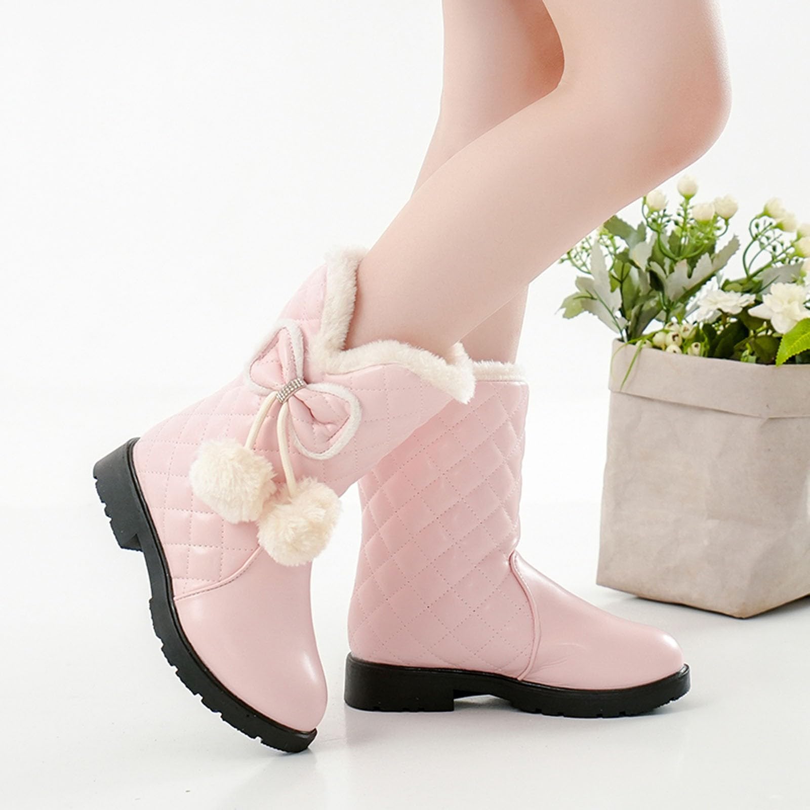 Botas niños fácil Poner Botas de Nieve de otoño e Invierno para niñas, Gruesa, Antideslizantes, cálidas, cómodas, Botas con de Color (31.5 Little Child)