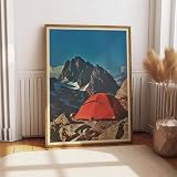 Retro mountaineering poster - 1980s outdoor tent camping canvas - Mountaineering magazine art climbing summit...