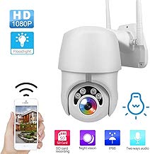 ANNA TOSANI Cámara de Seguridad Inalámbrica con Luz Nocturna HD 1080P para Exterior / Interior 360 Grados Rotación IP66 Impermeable Cámara IP con Lampara Led Exterior Cámara de Vigilancia Pan/Tilt con IR Vision Nocturna, Audio Bidireccional/Detección de Movimiento, Remota vía PC/Smartphone/Tableta
