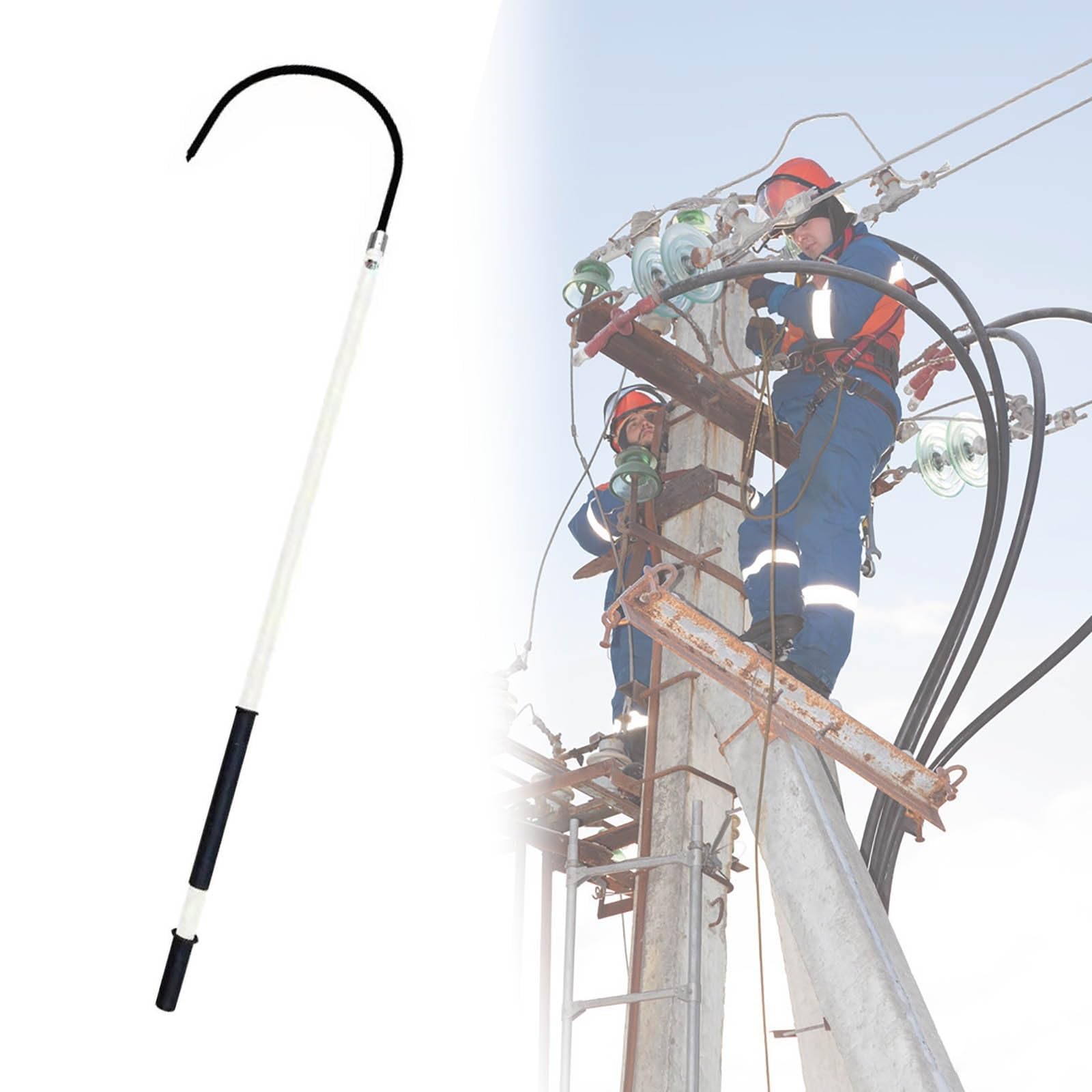 GHHVFEC Lightweight Insulated Rescue Stick - Anti-Electrocution Fiberglass Pole for Emergency Electric Vehicle Rescue, Durable Body Hook for Safe Electrical Situations