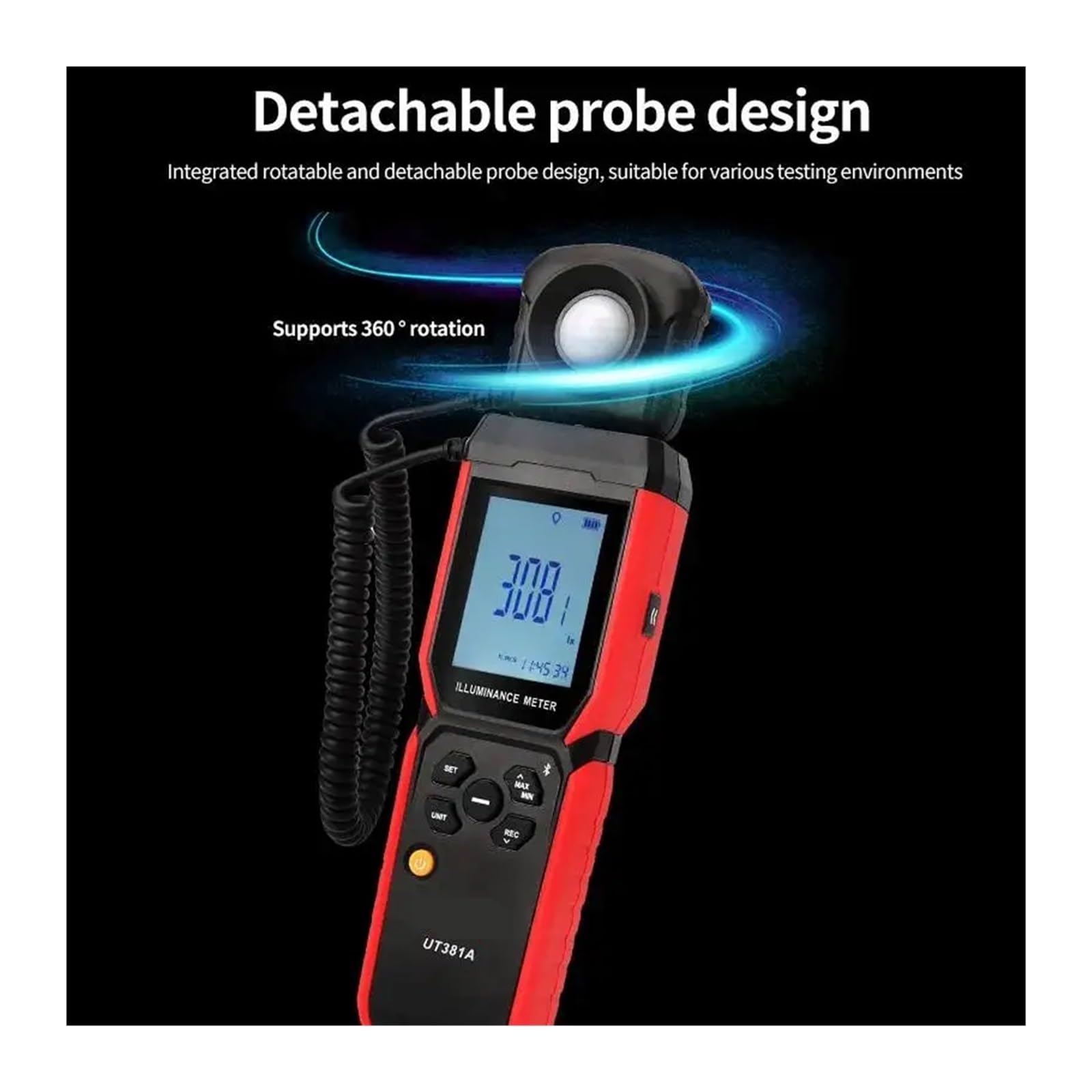 Luxómetro, Medidor de iluminancia UT381A, 400000 lx, diseño giratorio dividido, luxómetro digital, fotómetro, aplicación