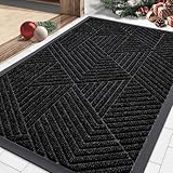 Smiry Front Door Mat Outside Entrance, Heavy Duty Sturdy Natural Rubber Doormat, Trap Dirt and Moisture, Easy Clean Low Profile Mats for Indoor Outdoor Entry, Irregular Triangle (29.5x17, Black)