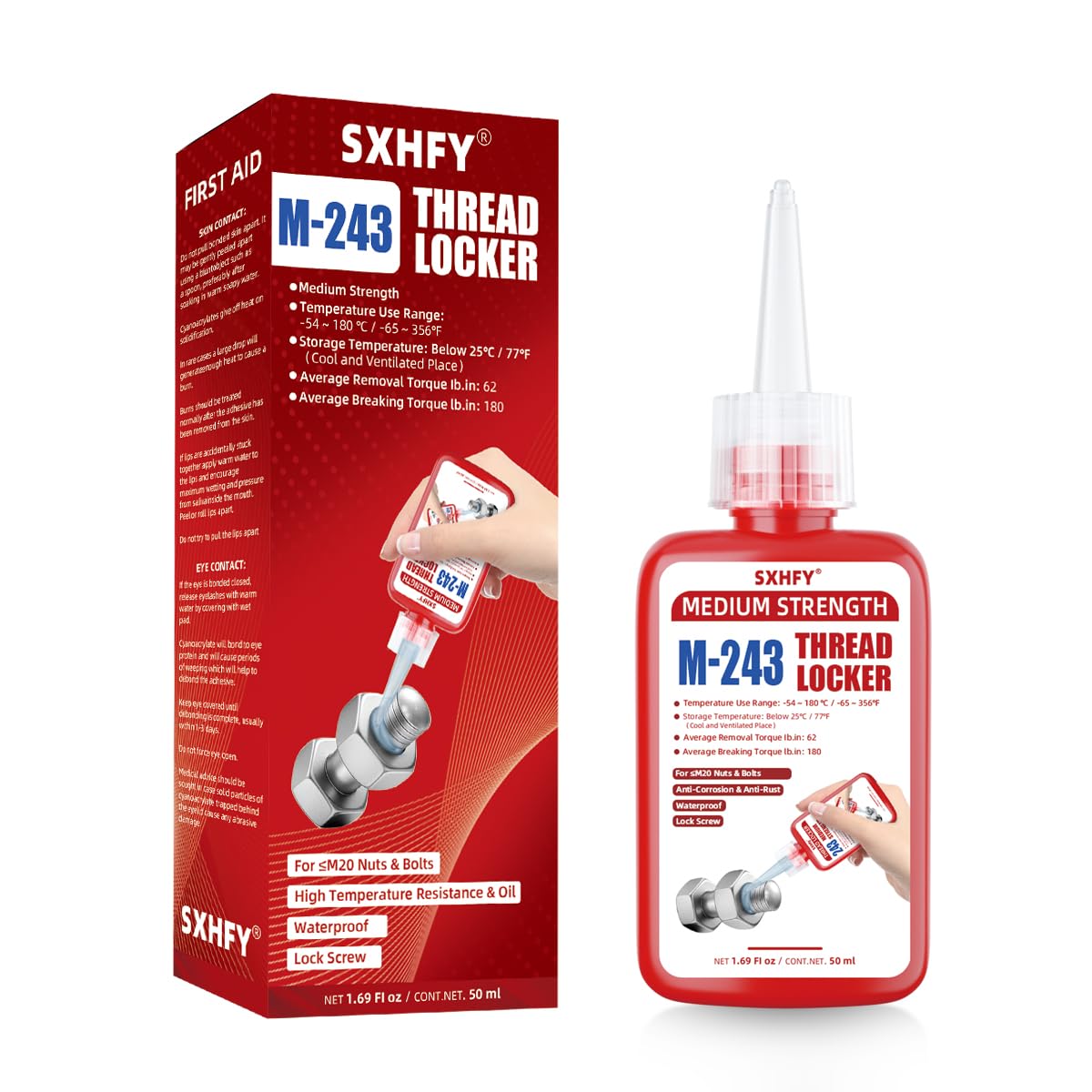 SXhyf Thread Locker Blue 243, Lock Tight Nuts and Bolts, Threadlocker Medium Strength, for Lock and Seal Fasteners, Metals and Screw, Removable, Prevent Rust and Corrosion(1.69Fl Oz/50ml)