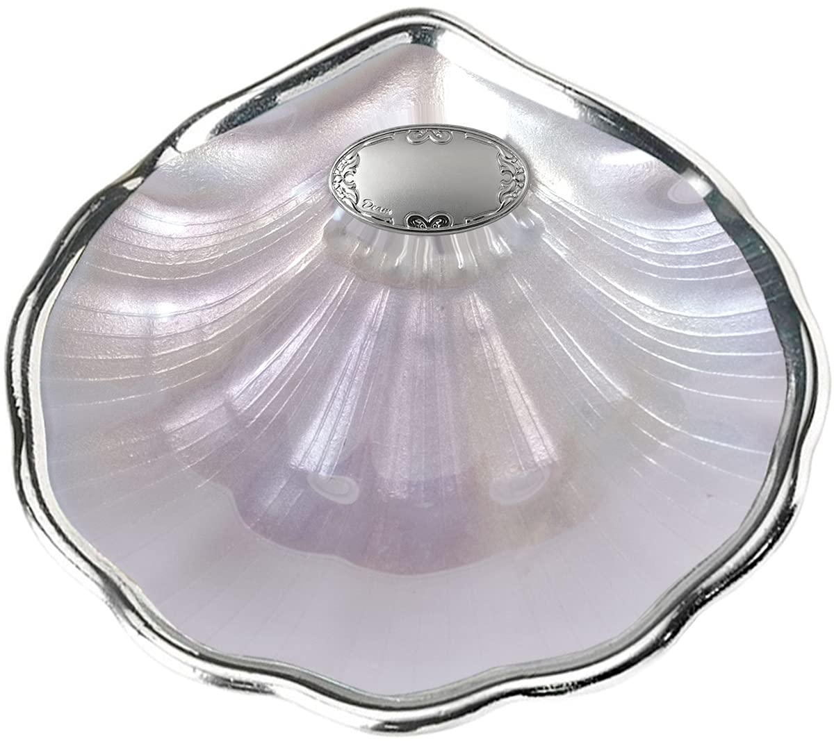 Concha de Bautizo de Cristal bañada en Plata de Ley 925‰, con aplique personalizado.