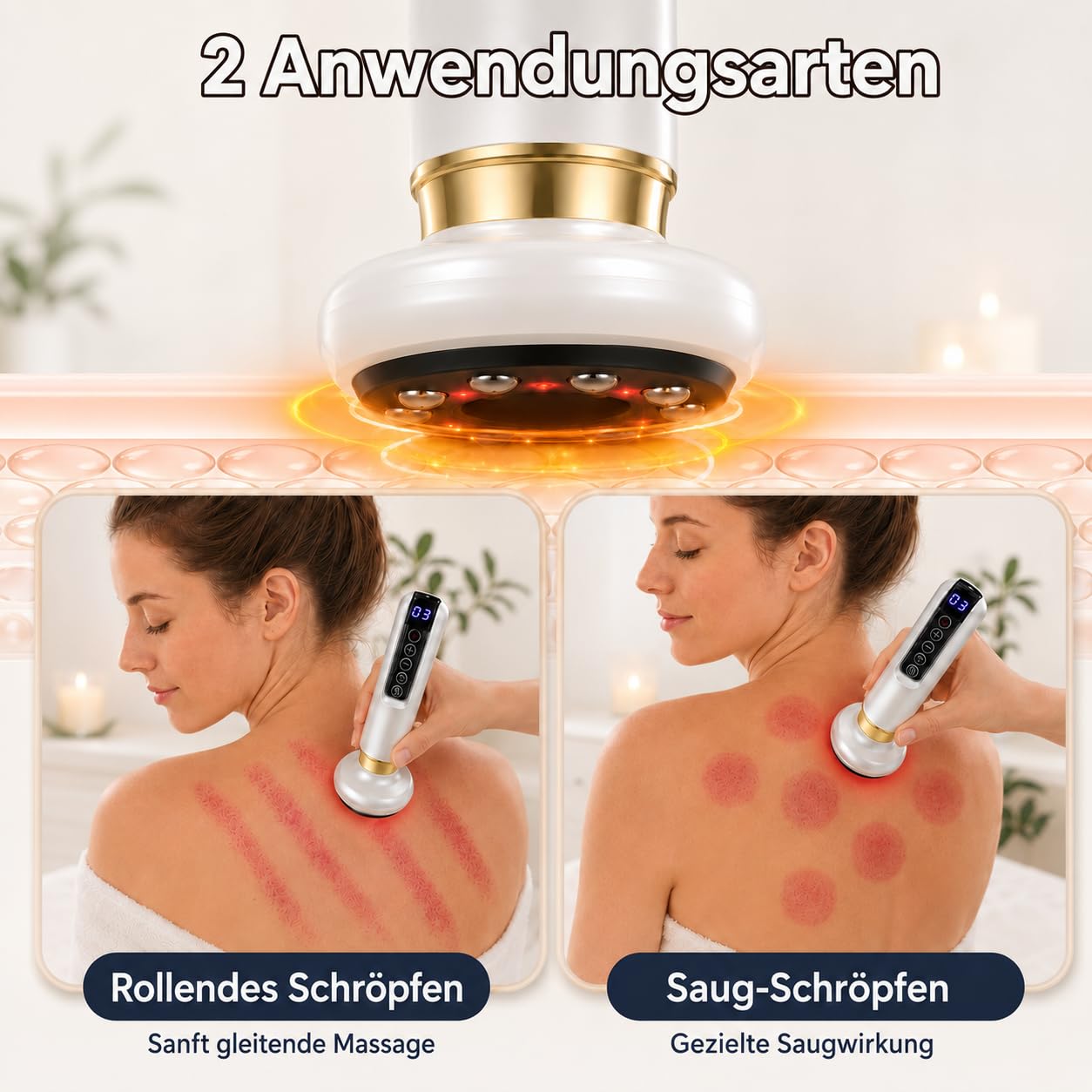 Cellulite Massagegerät, Schröpfgerät mit Wärme und 8 Magnetkugeln