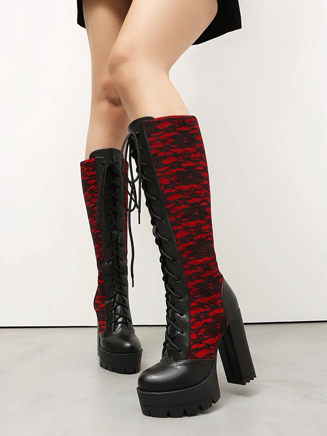 LUXMAX Gothic Victorian Boots for Women Goth Knee High Boots Lace Up Chunky Heel Renaissance Shoes with Bow Vintage Granny Boot - Image 9