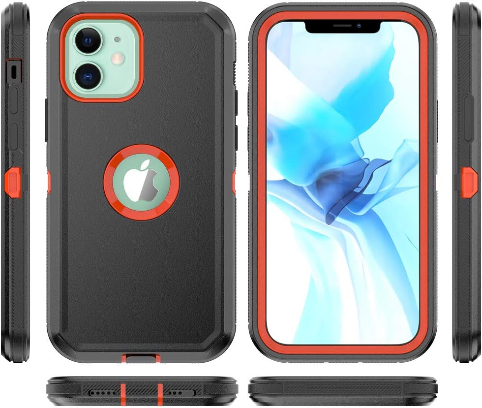 Heavy Duty Hard Shockproof Armor Protector for iPhone 12 & 12 Pro - Case with Belt Clip Holster (Black+Orange) - Image 6