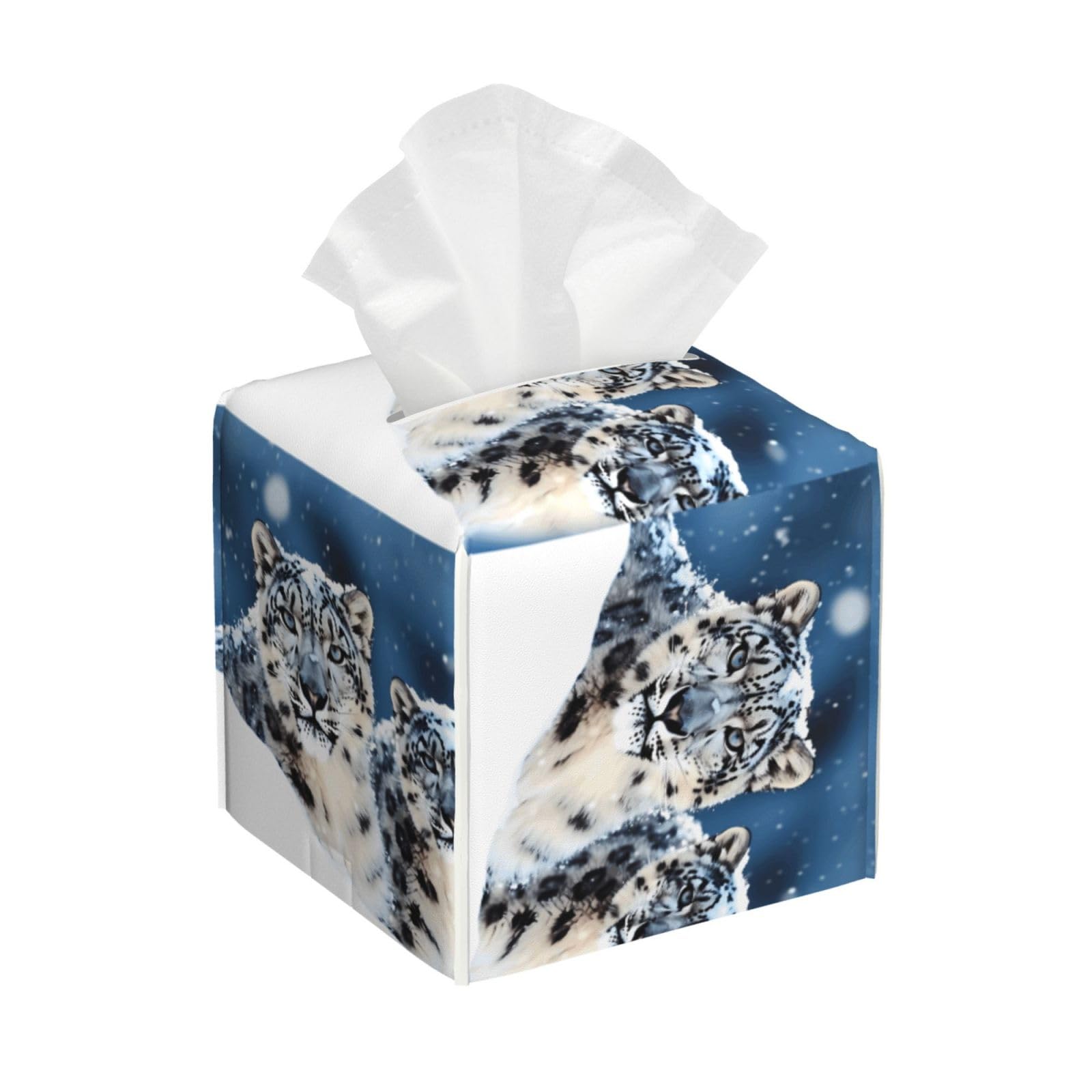 Blue Eyed Snow Leopard Tissue Box Cover Square Cube Boxes