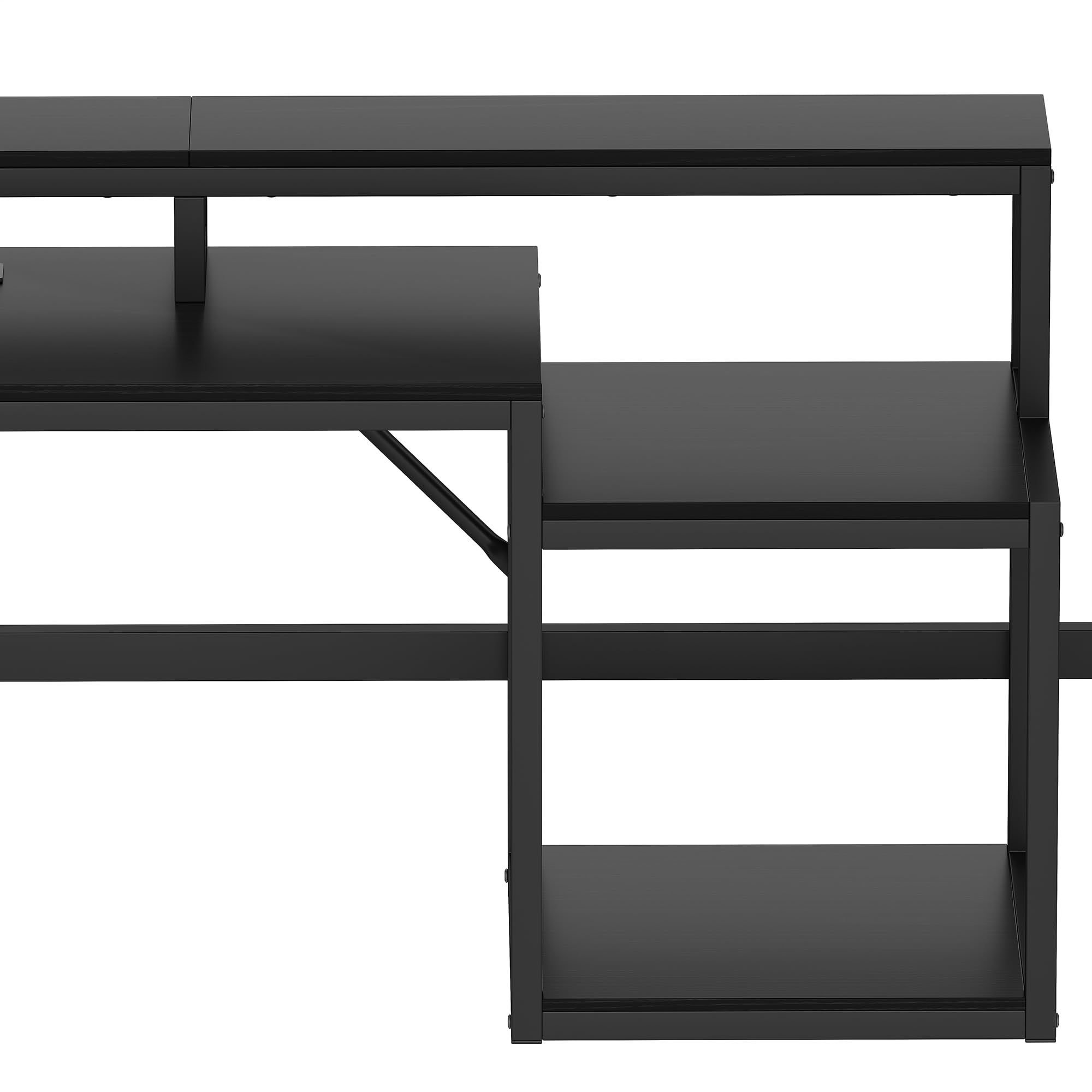 Moimhear Hochbett, Eisenrahmen,Ablagefach, Treppenkonstruktionen mit Stauraum und Sicherheitsgeländer, mit LED-Lichtleiste, Schreibtisch, mit USB-Anschluss,ohne Matratze (Schwarz, 90 x 200 cm)