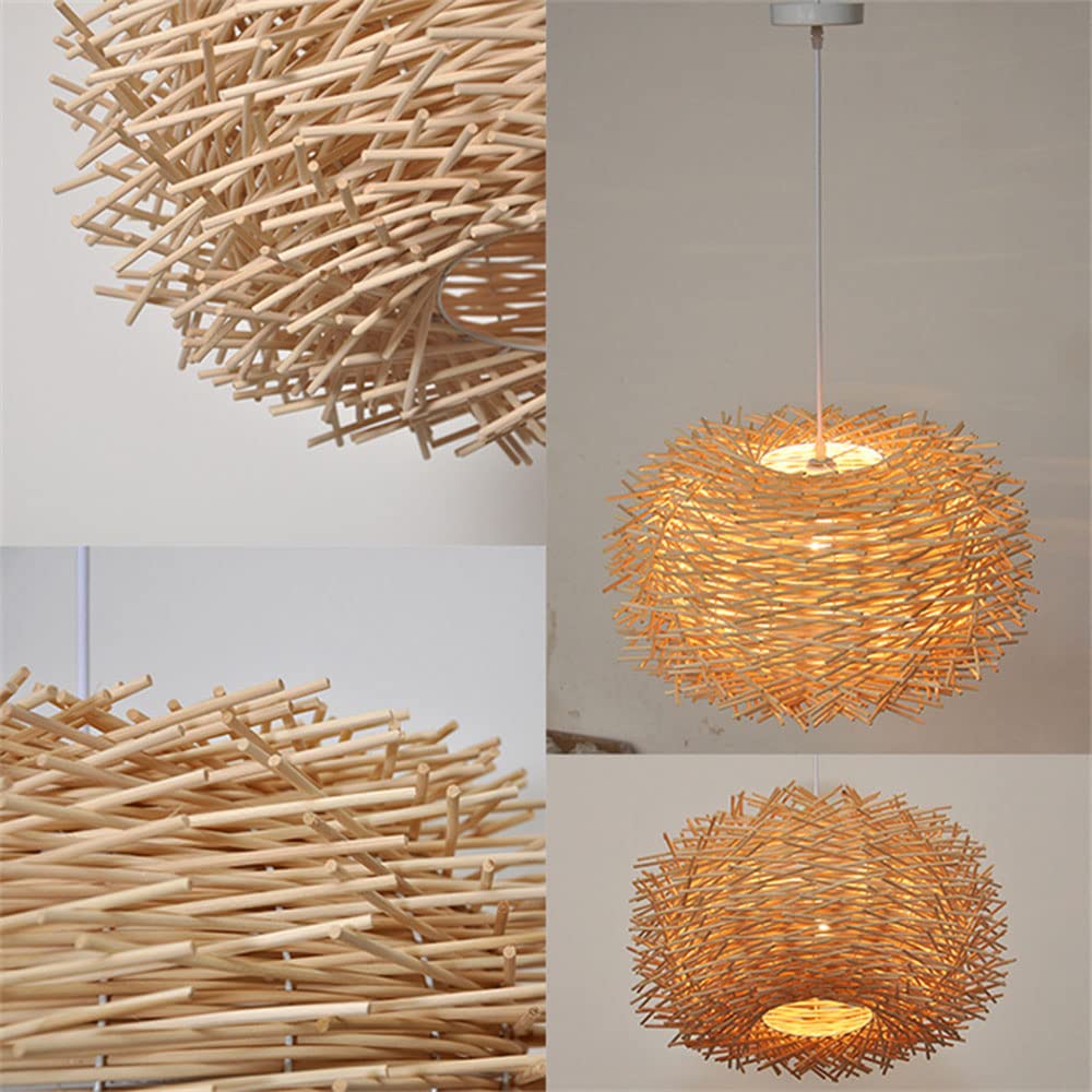 Lámpara Colgante De Ratán Natural De 11,8 Pulgadas, Lámpara Colgante De Bambú Tejida A Mano Pantalla Nido De Pájaro Mimbre Natural E27 Accesorio De Iluminación De Techo con Luz Colgante