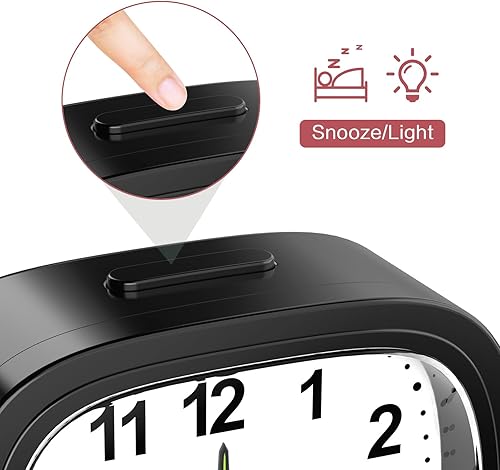 Miniatura 2 de LOFICOPER Reloj despertador analógico, reloj despertador analógico silencioso eléctrico, reloj de noche sin tictac con luz nocturna, repetición,