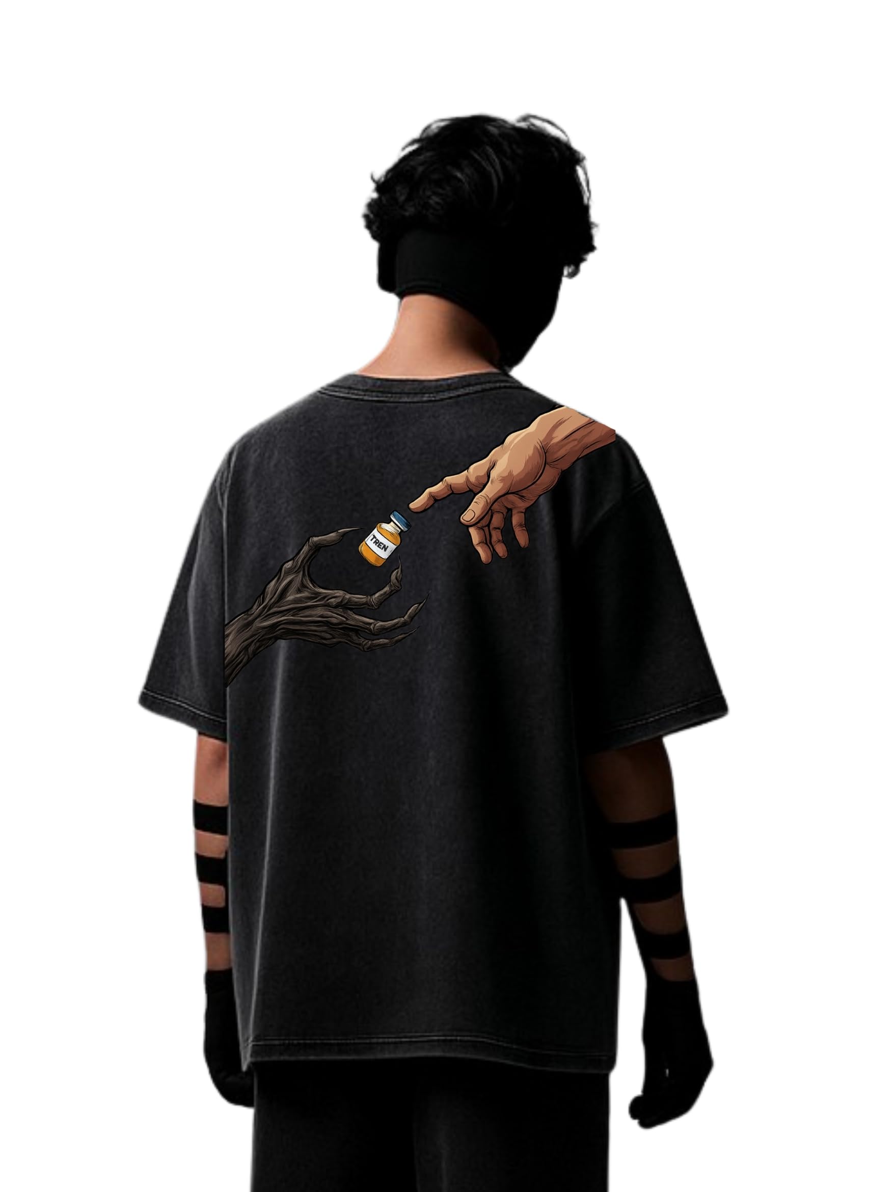 UpClothing Oversized Acid Wash T-Shirt for Men | Graphic Printed Streetwear Tee | Gym Meme Back Print Casual Half Sleeve | College & Gym Wear | Perfect for Gifting (in, Alpha, M) Charcoal Black