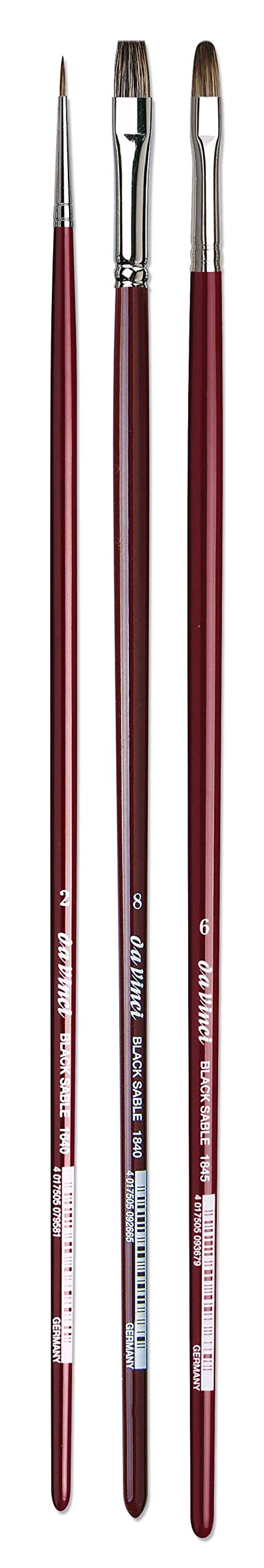 da Vinci Oil & Acrylic Series 5015 Russian Black Sable Paint Brush Set, Multiple Sizes, 3 Brushes (Series 1640, 1840, 1845)