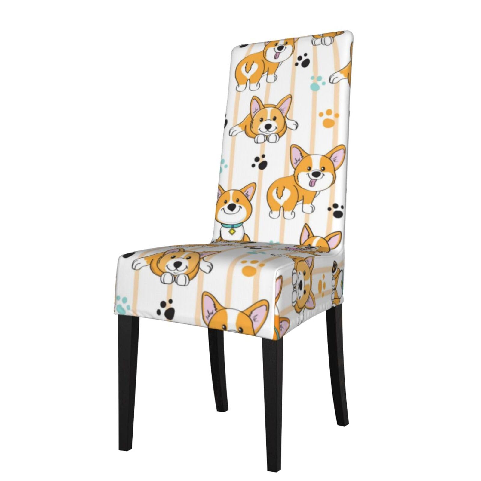 Lkymoh As Picture Cute Dog Corgi On A Striped, Chair Covers Stretch Chair Slipcovers For Dining Room, For Party Pet Protection Universal Fit Soft Polyester