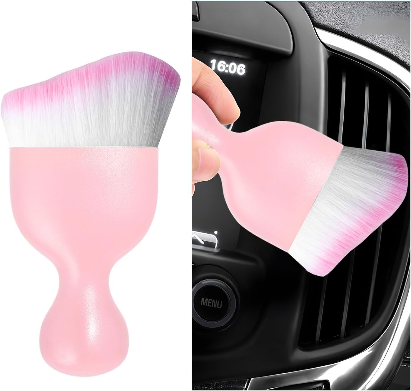 Car Interior Dust Brush, Soft Scratch Free Auto Detailing Brushes, Universal Vehicle Interior Cleaning Tool for Automotive Dashboard, Air Vents, Leather(Pink & Pink)