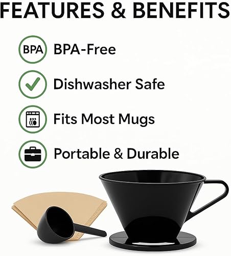 Miniatura 4 de Gotero de cafetera estilo gourmet #2 estilo cono para verter sobre cafetera, portátil, fácil de usar, tipo de filtro, sin BPA, con cuchara de café