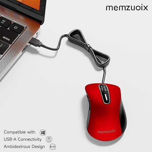Miniatura 2 de memzuoix Ratón con cable, ratón USB para computadora de 1400 DPI, mouse óptico móvil de diseño ergonómico con cable de 5 pies para laptop, PC,