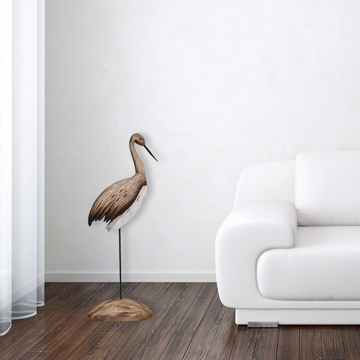 E-view Wooden Sea Bird Statue Seagull On Stand Decor Nautical Coastal Birds Sculpture Indoor Outdoor Animal Figurine Beach Themed Decoration Rustic Home Art for Bedroom Garden (24.5")