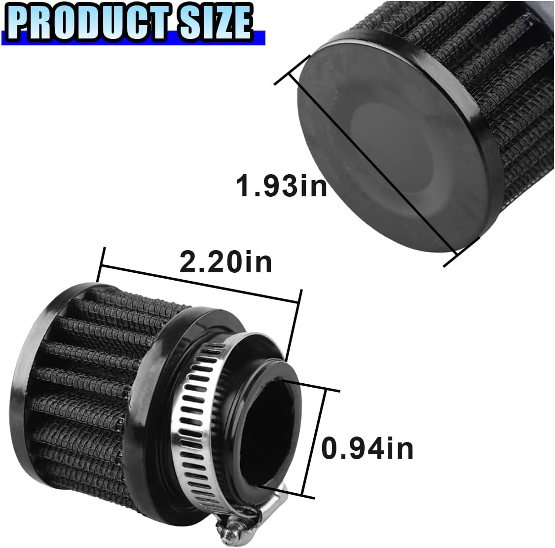 1" Car Air Intake Filter, 25mm Auto Crankcase Cold Air Filter Cleaner with Adjustable Clamp, Universal Vent Valve Cover Breather for Car, Motorcycle (Black)
