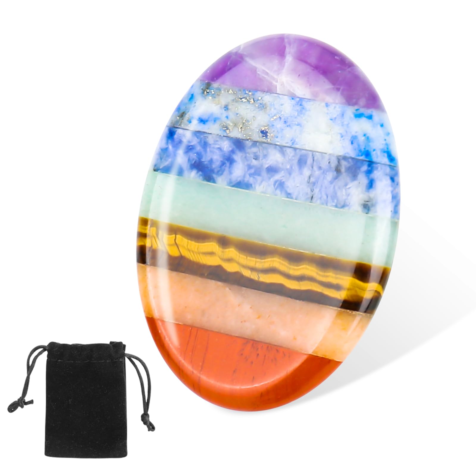 ‎CTDMJ Worry Stone for Anxiety 7 Chakra Healing Crystals Thumb Worry Stone Healing Crystal Pocket Palm Stone Natural Gemstones Crystal Gifts for Women Meditation Reiki Balancing Anxiety Stress Relief