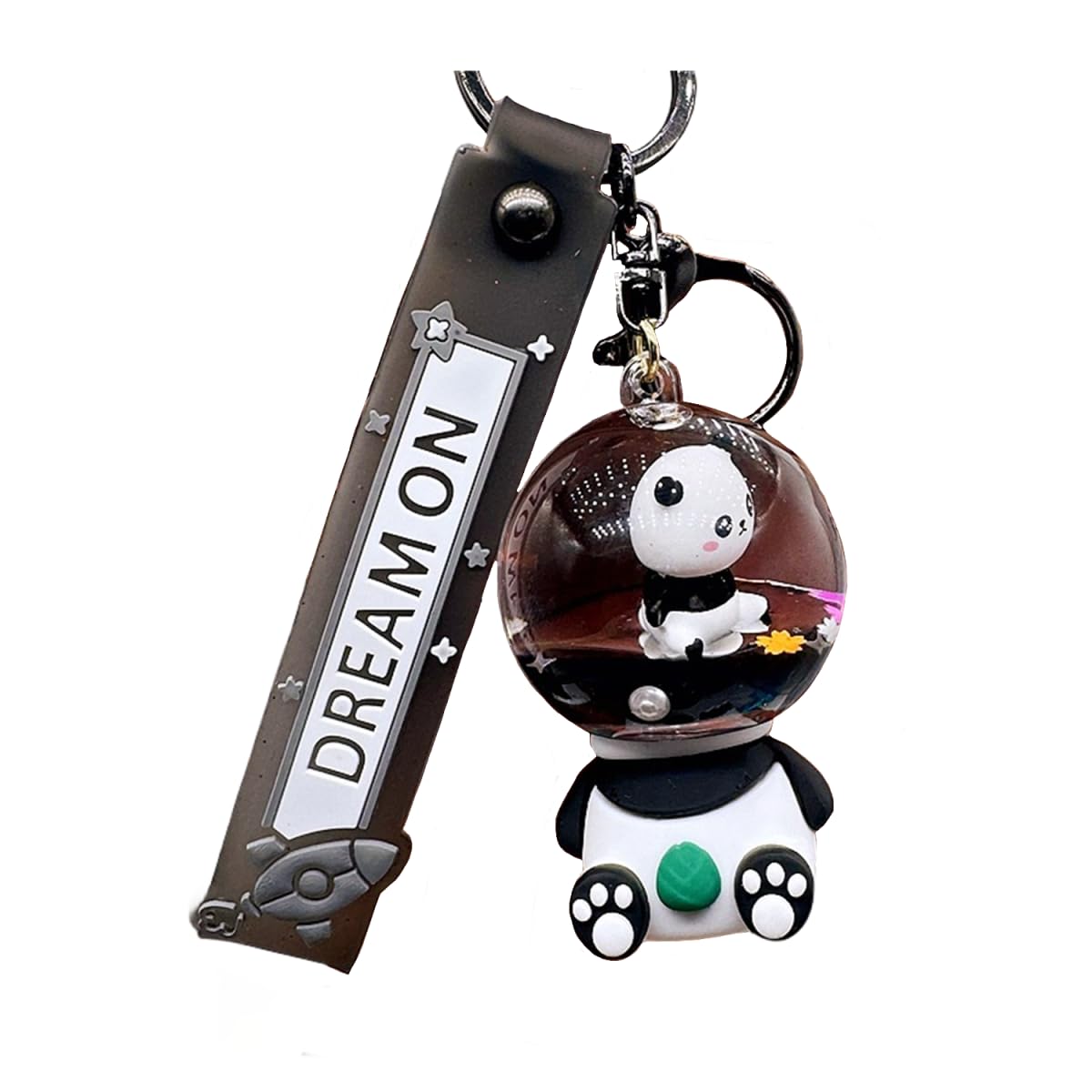 ZDHC Cute Animals Keychain Kawaii Liquid Floating Keychains Accessories Car Keyring Cartoon Backpack Charms for Women Girl (Black)