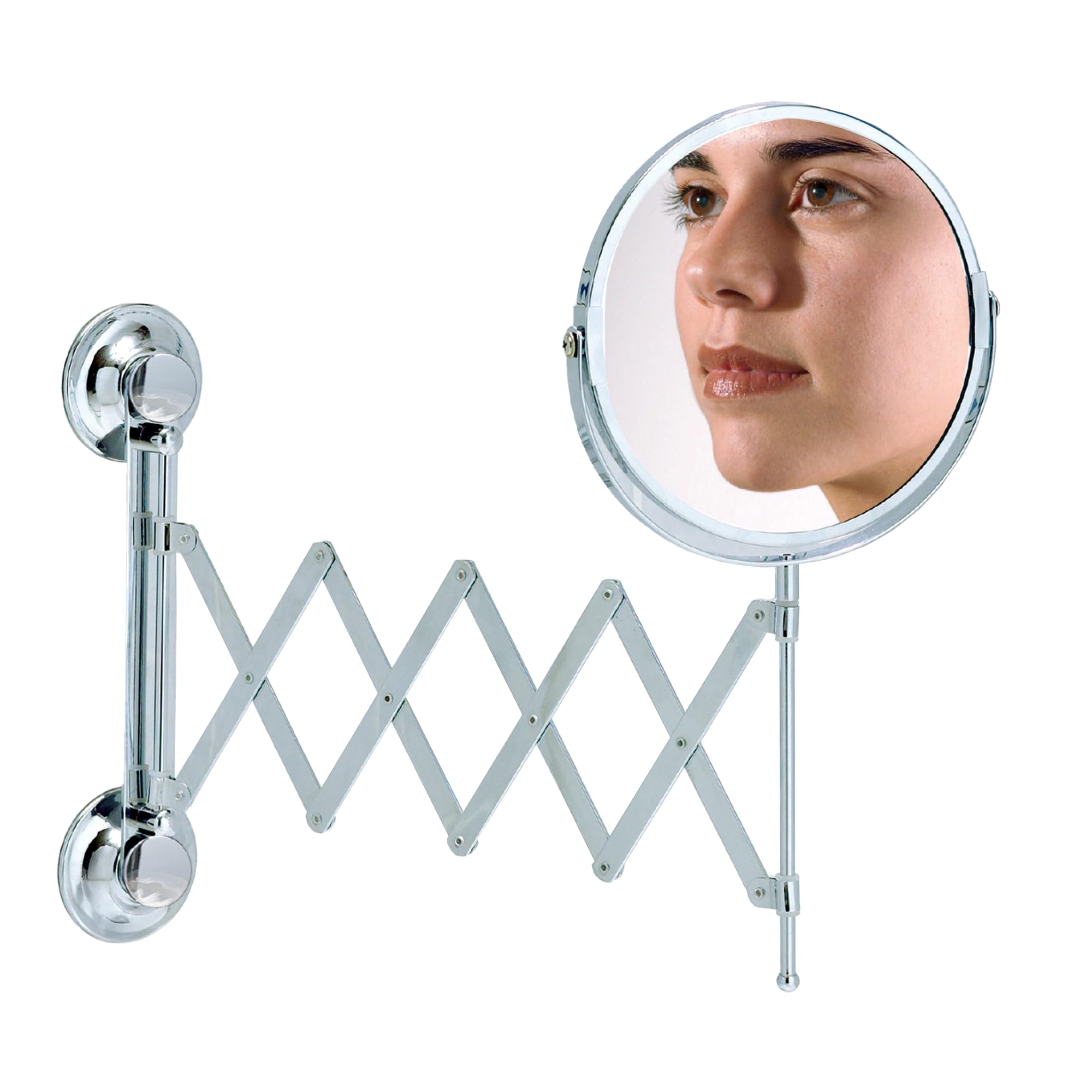 Everloc Round Mirror, No Drilling, No Screws, No Glue, No Adhesive, Vacuum Suction Magnifying Extendable Bathroom Mirror, Flexible, Adjustable, Easy Install, EVL-10210