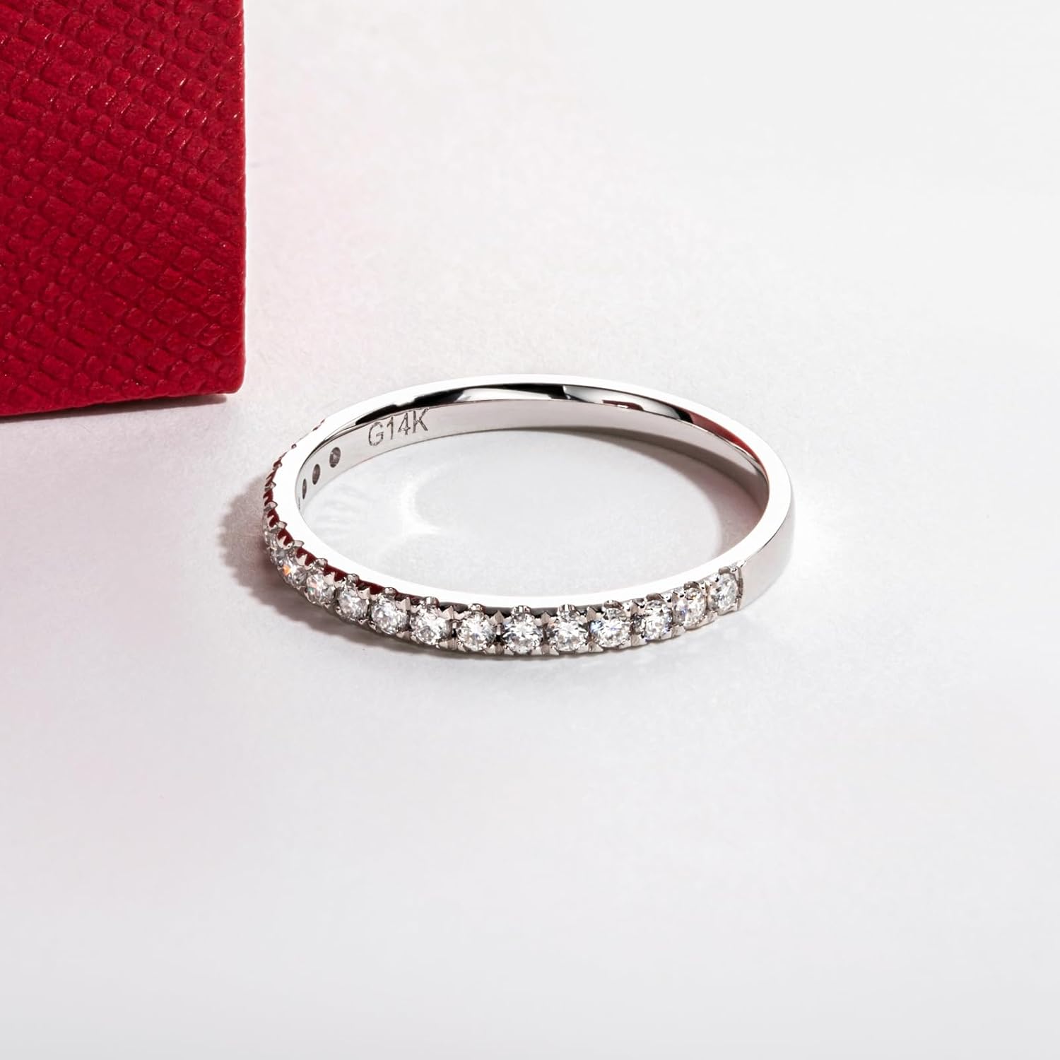 14K Eternity Ring, 1/3-1 CTTW Moissanite, D Color and Flawless, Solid Real White Gold Wedding Ring for Women