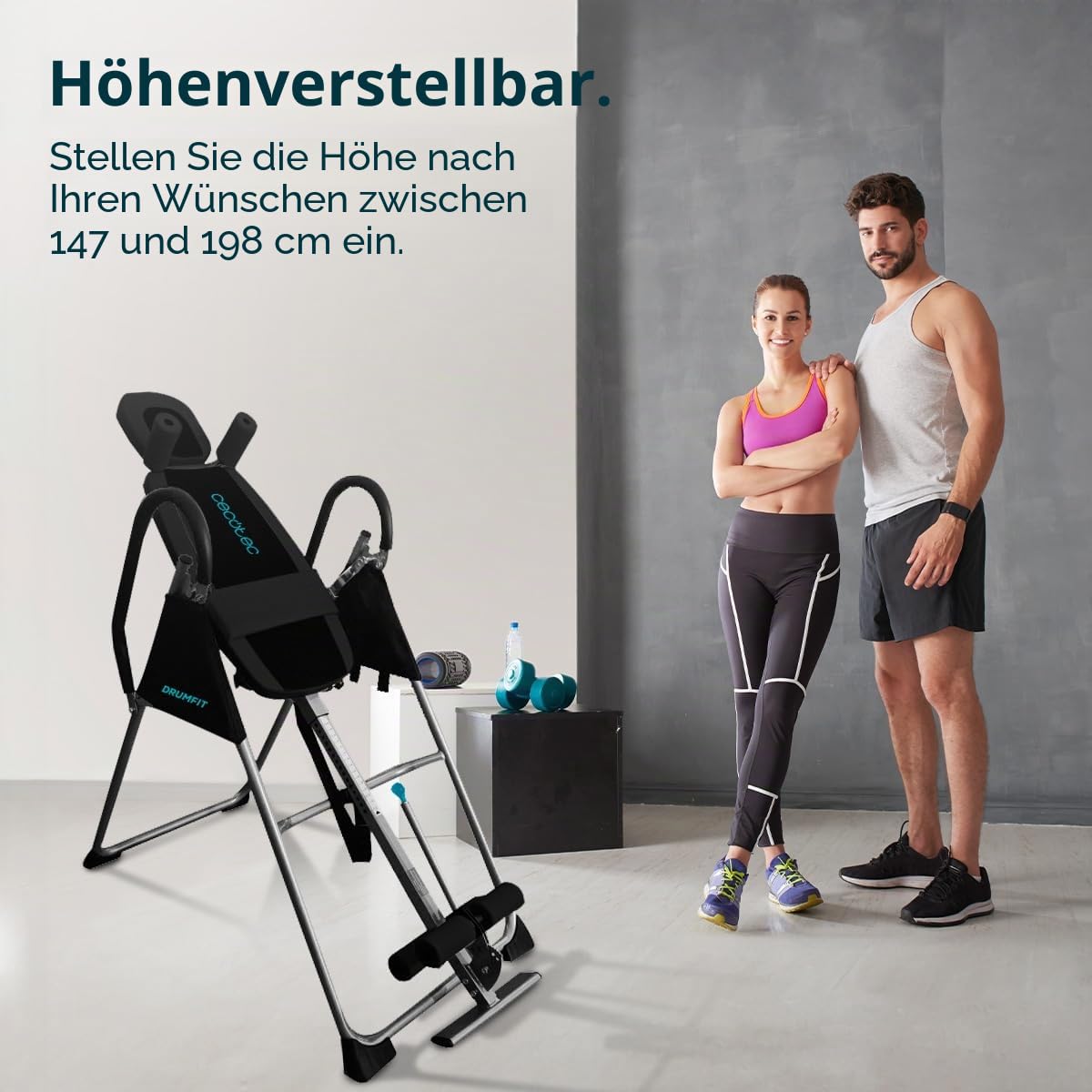 Cecotec Faltbare Inversionsbank mit vollständiger 180º-Inversion Drumfit Inversion 1800. Dehnt den Rücken, Sicherheitsgurt und Polster, 26 einstellbare Stufen, maximales Gewicht 120 kg.