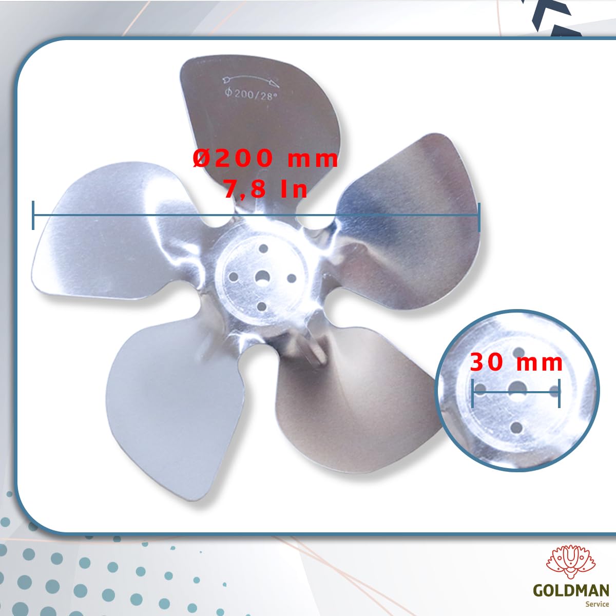 GOLDMAN SERVICE | Recambio Aspas Metálicas de Aluminio para Motor Fan Ventilador Botellero | Compatible Grandes Marcas | Diámetro Ø200mm