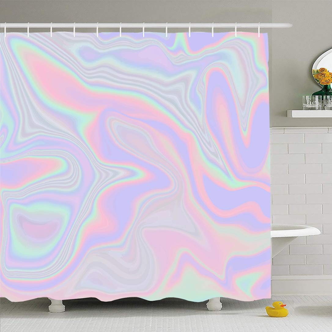 AIDEMEI Shower Curtain Set with Hooks Holographic Abstract Modern Gradient Hologram Template Pastel in Vibrant Neon Color 180X180CM