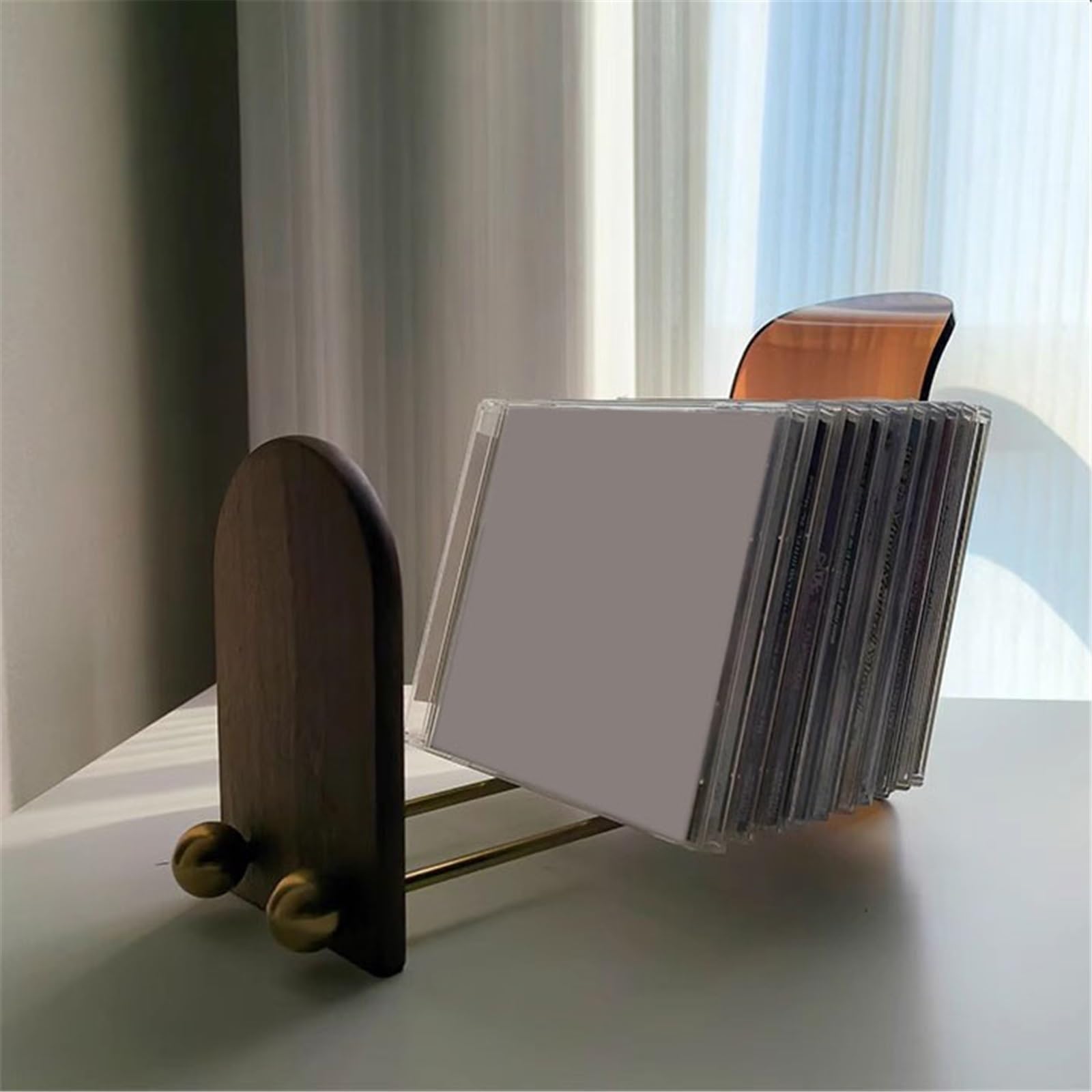 Custodia per CD Fermalibri creativi regolabili in legno con base in metallo e porta CD di lusso Portadischi