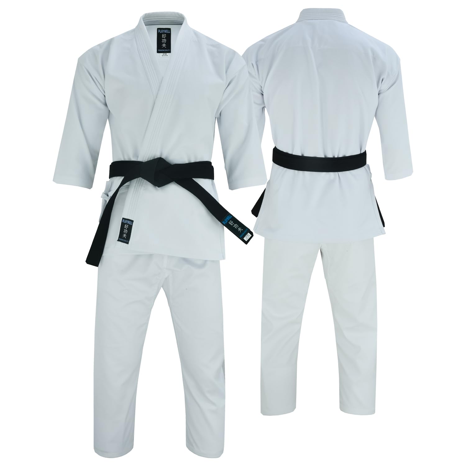 Playwell Karate Adults Heavyweight 14oz Athletic Cut (Slimmer fit) Uniform - 14oz White (4/170cm)
