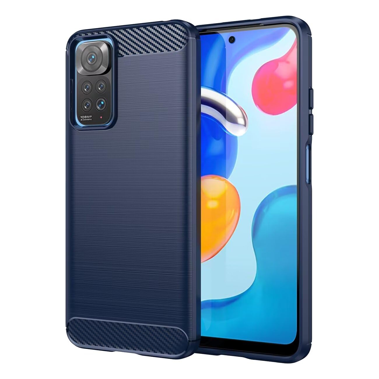 Custodia Ultra Sottile Per Redmi Note 11/11S/12S – Fibra Di Carbonio E TPU, Antiurto, Antiscivolo, Blu Scuro, Compatibile Con 2201117TY E Modelli 6.4''