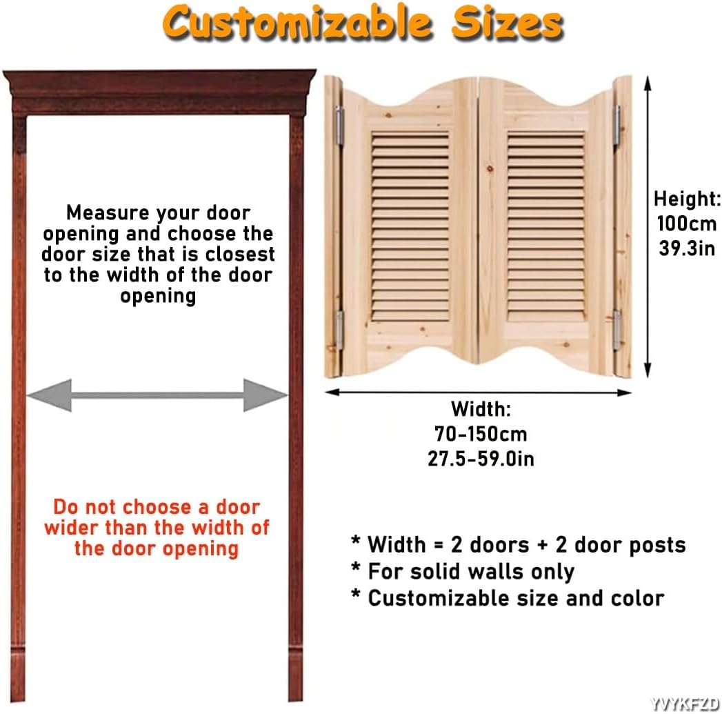 YVYKFZD Swinging Doors Cafe Door, Interior Louvred Saloon Doors, Solid Wood Half Waist Door with Hinges, for Bar Porch Stairs Kitchen Entrance Partition(Coffee,W80xH100cm(32"x40"))