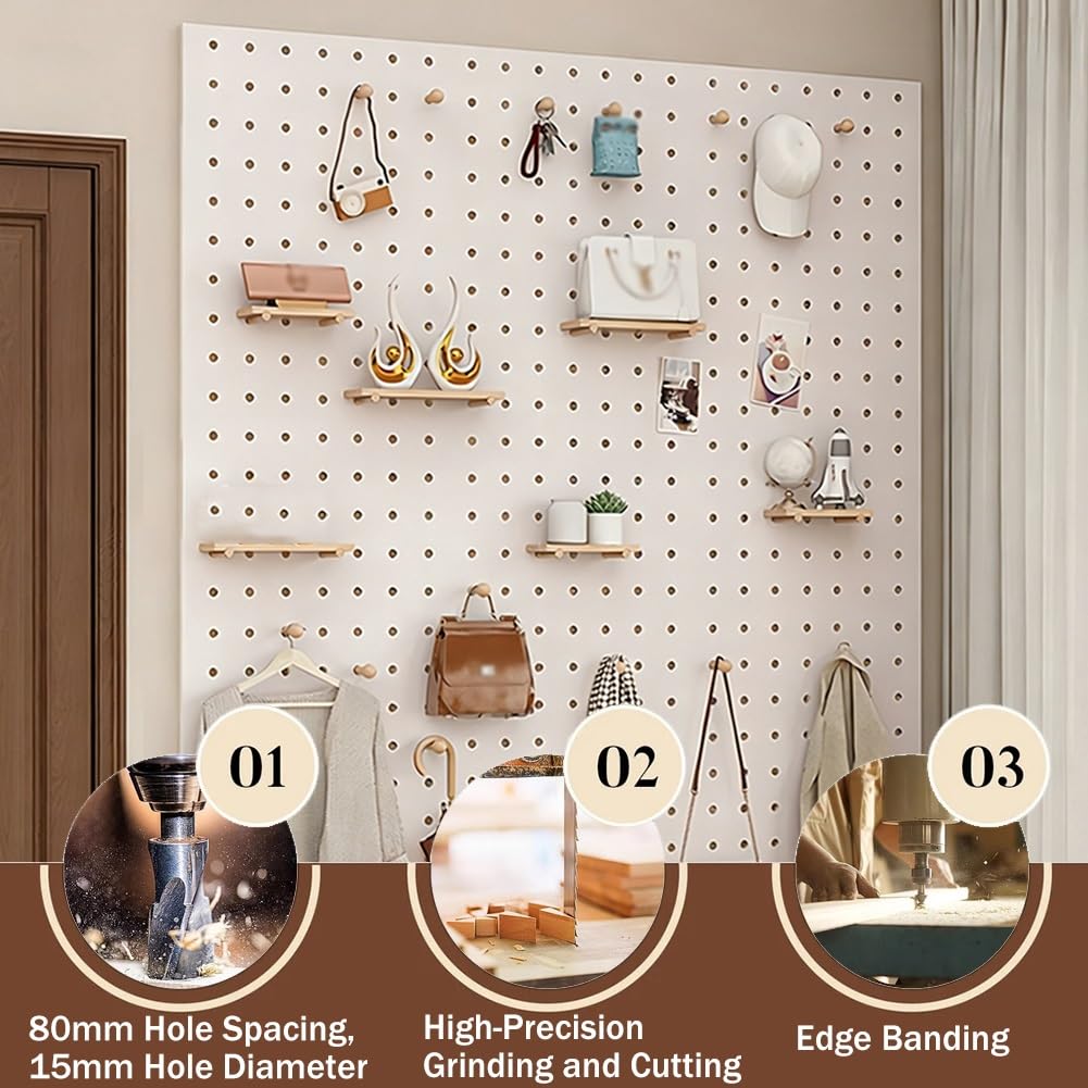 Kit de combinación de tablero de clavijas montado en la pared con estante, tablero de madera maciza de 16 mm de grosor para organización de talleres, oficina en casa, manualidades, almacenamiento