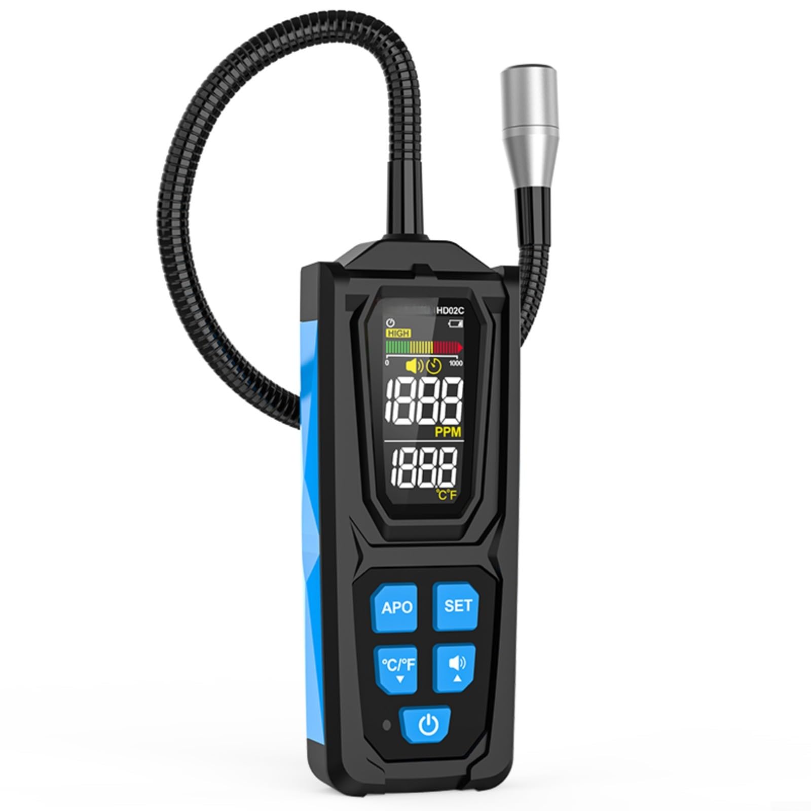 HD02C Kältemittel-Lecksuchgerät für R22/R32/R134a, digitales Multifunktions-Detektionswerkzeug mit 0,5g/Jahr Empfindlichkeit, flexiblem 270mm Schlauch und dreifachem Alarm für HVAC-Wartung